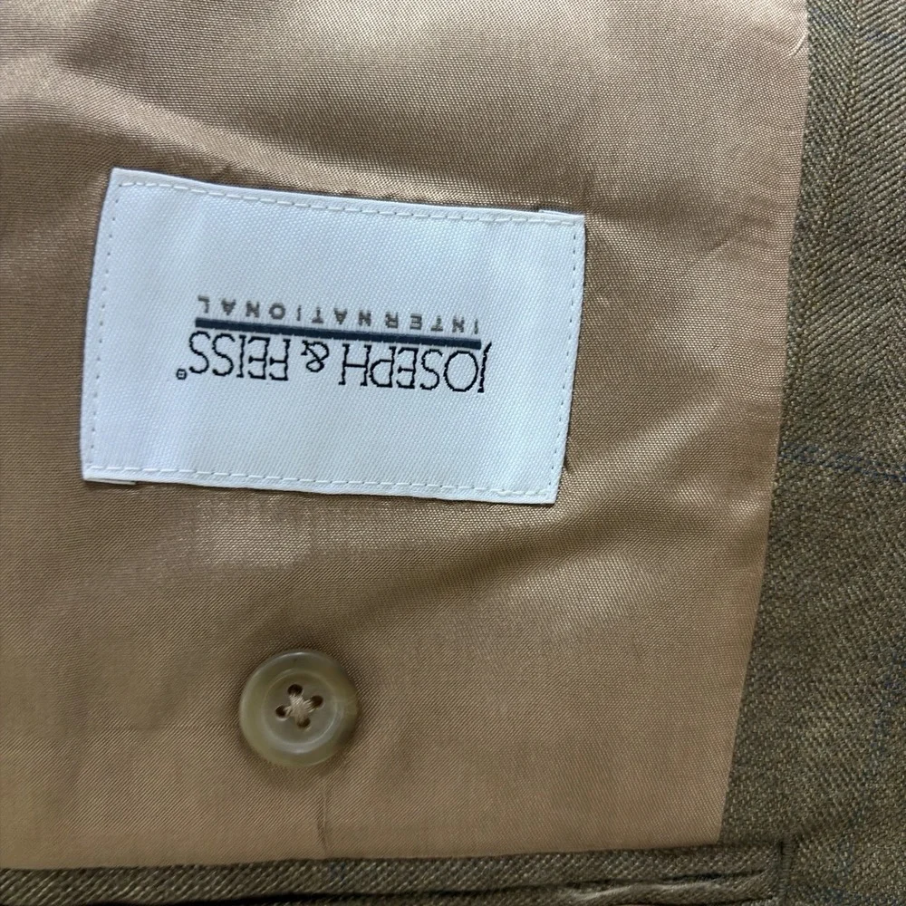 Joseph & Feiss 52R Silk Wool Sport Coat Blazer Tan Brown Windowpane 2 Button